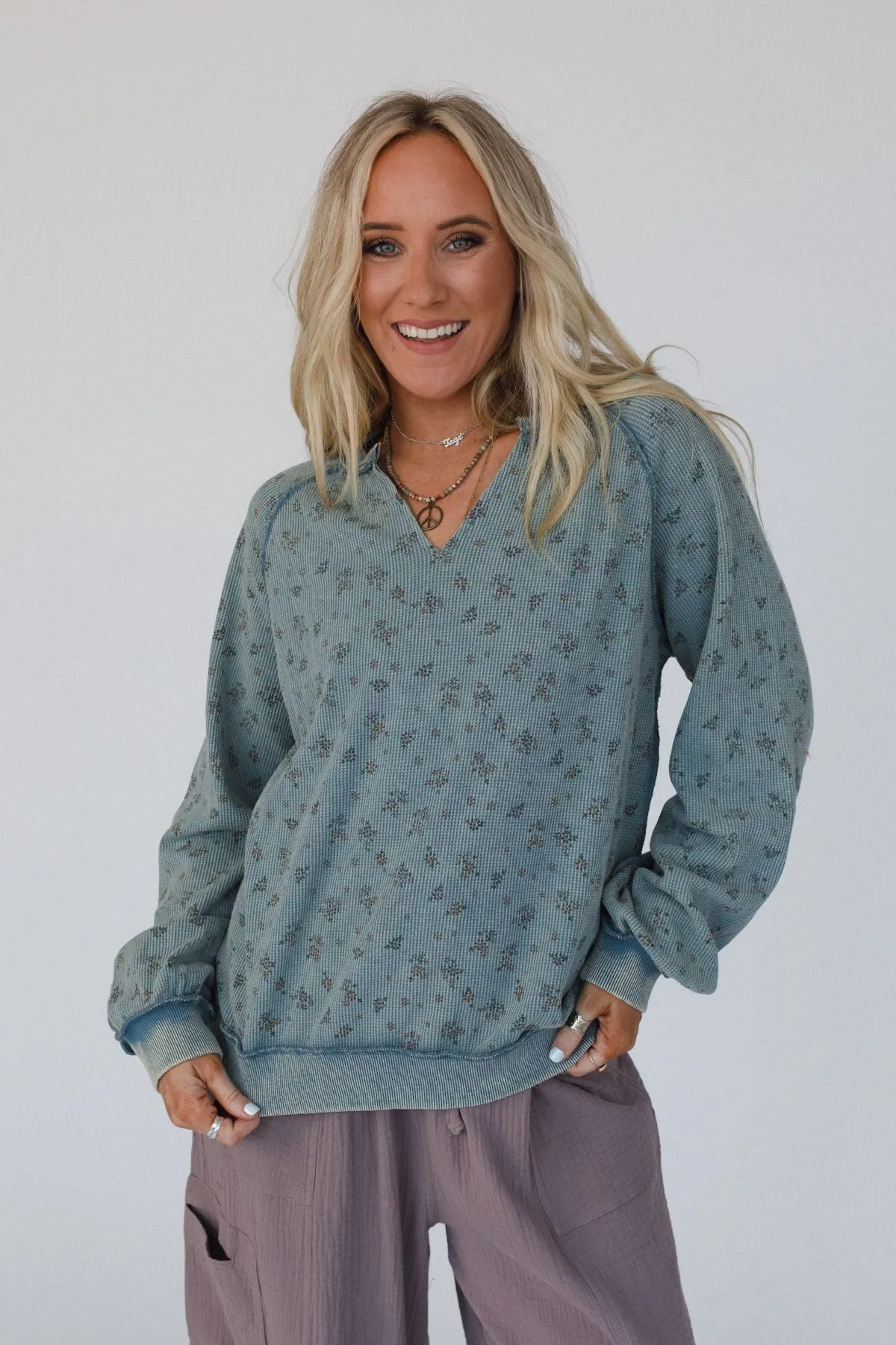 Wild Warmth Printed Thermal Top - Teal