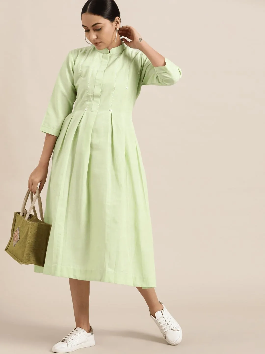 Women Handwoven Green Dress